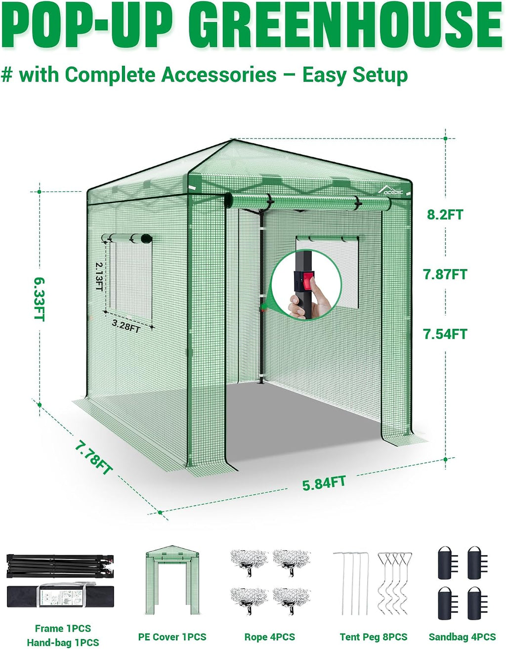 acepic 8x6 instant pop up greenhouses green/clear on a desk or shelf