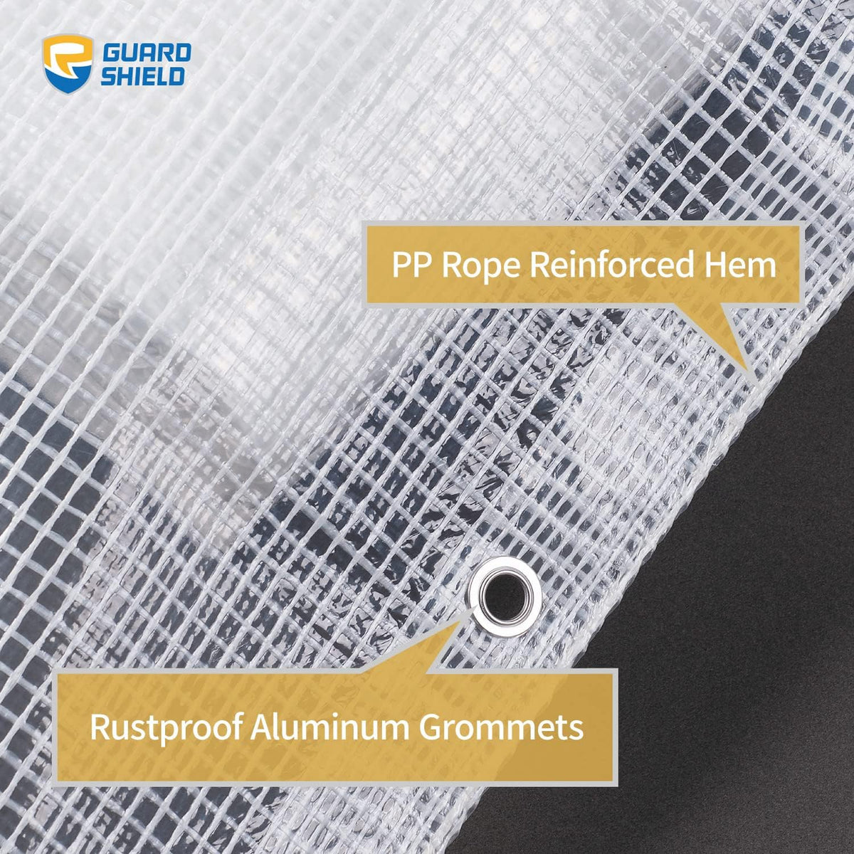 guard shield clear white tarp heavy duty 20x30, side view
