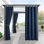 RYB HOME Outdoor Patio Curtains - Waterproof Windproof Curtains Blackout Thermal Insulating Solar Blinds for Garage Porch Pergola Cabana Corridor, W 52 x L 108 inch, 1 Pc, Navy Blue