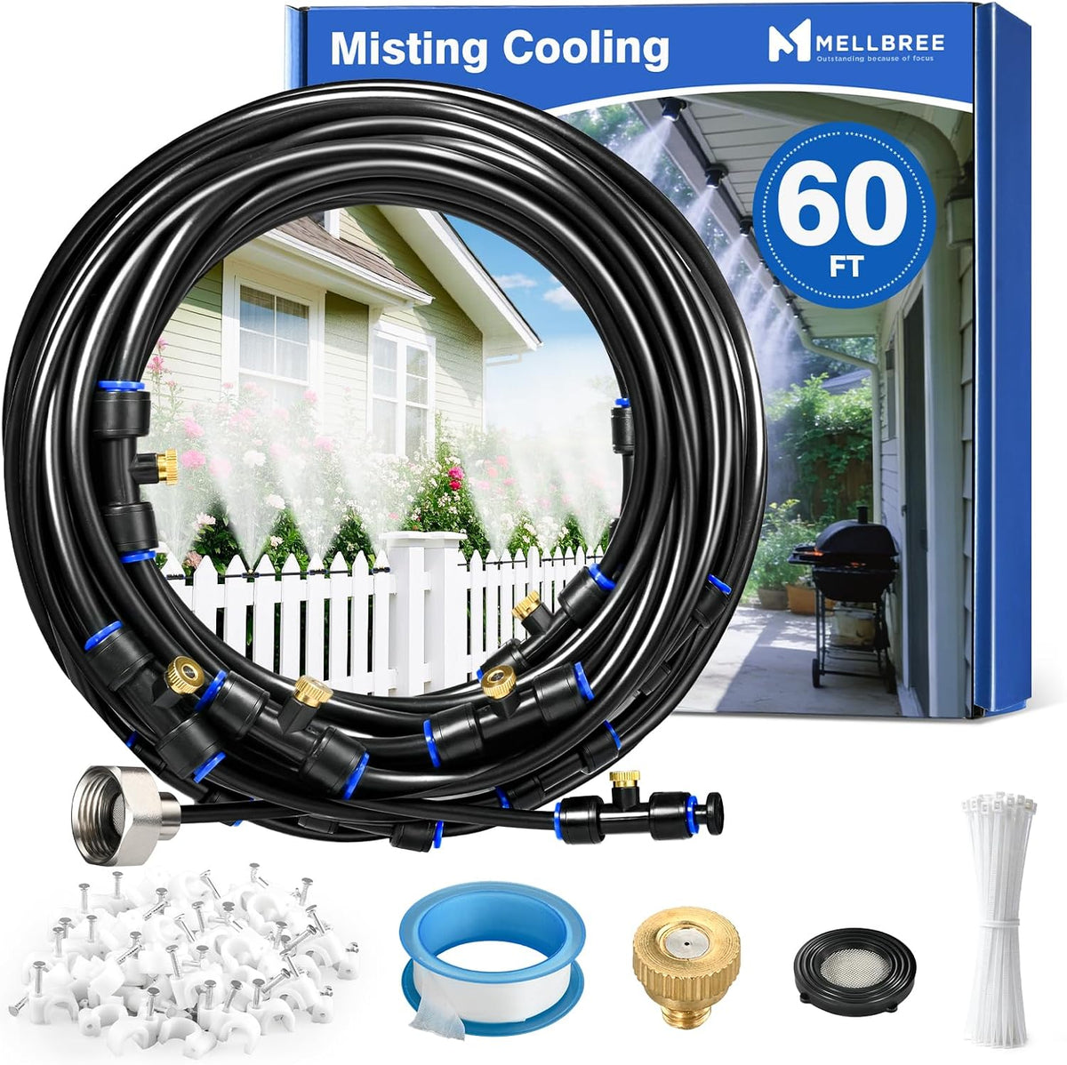 mellbree misters for outside patio 60ft/18m, pre-assembled misting, main product view