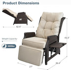 Outdoor Indoor Wicker Recliner with Adjustable Back and Footrest, Patio Reclining Chair with Flip-up Table, Outdoor Rattan Lounge Chair, Beige 2PCS
