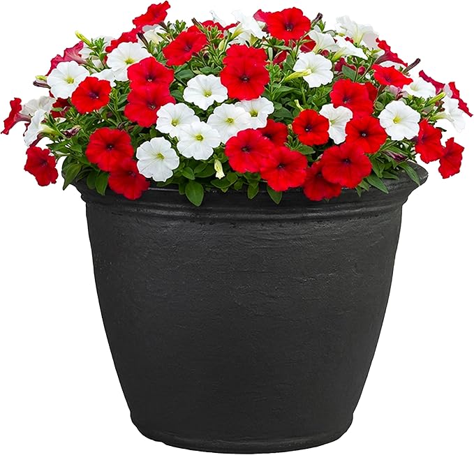 Sunnydaze 24-Inch Anjelica Large Plastic Pot for Plants - Outdoor Double-Walled Large Plastic Planter with Drillable Drainage Holes - Matte Black