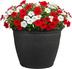 Sunnydaze 24-Inch Anjelica Large Plastic Pot for Plants - Outdoor Double-Walled Large Plastic Planter with Drillable Drainage Holes - Matte Black