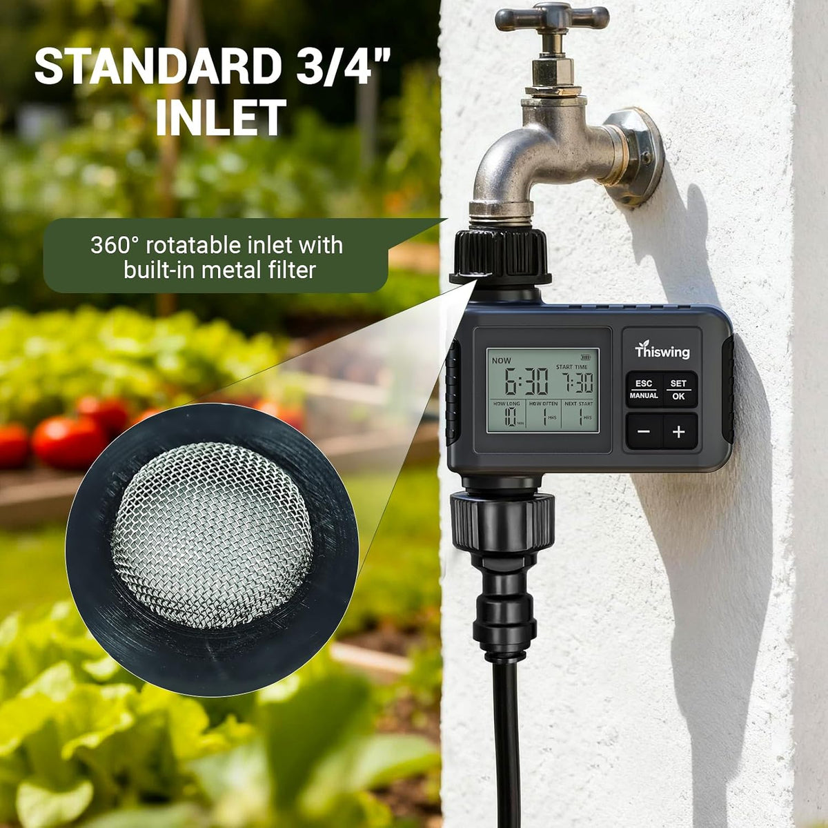 360° adjustable drip irrigation system with 16 nozzles, front angle view