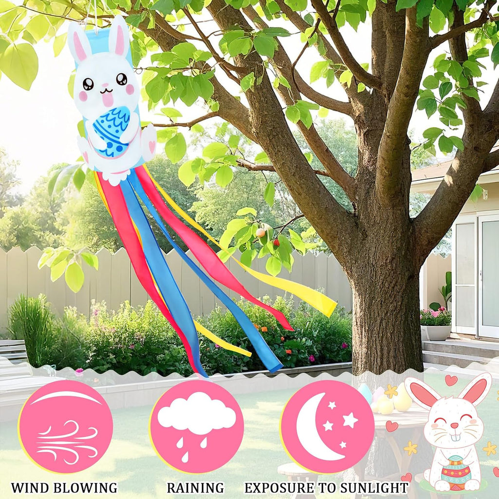 NOVWANG 40 Inch 3D Rabbit Bunny Easter Windsock, Spring Windsocks for Yard Garden Patio Balcony, Easter Outdoor Hanging Decorations