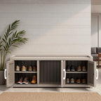3 Doors Shoe Bench, Waterproof & UV-Resistant, Resin Shoe Cabinet Indoor & Outdoor Use, Entryway Bench with Adjustable Shelves & Hidden Storage Space for Bedroom, Hallway, Grey