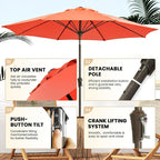 Ayge 9FT Large Outdoor Patio Umbrella Market Table Umbrella-UV Resistant, Easy Push Button Tilt and Crank, 8 Sturdy Fiberglass Ribs Heavy-Duty Pool Umbrella for Deck, Backyard,Garden,Orange