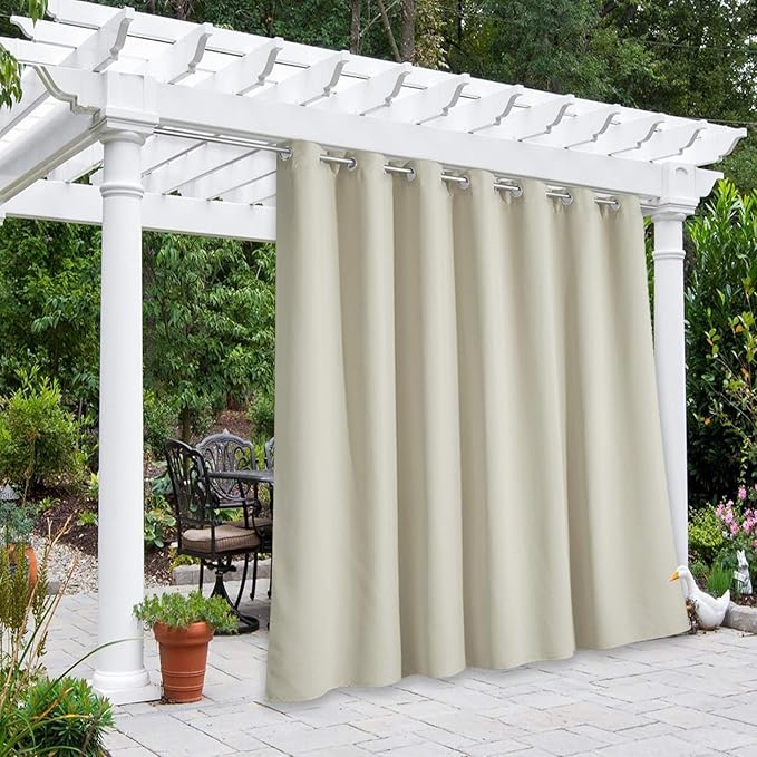 NICETOWN Outdoor Divider Curtain Waterproof for Patio 84 inch Length, Vertical Blinds Blackout Thermal Insulated Stainless Steel Grommet Top Slider for Outdoor Living, Beige, 1 Panel, W100 x L84