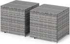 RELAX4LIFE Wicker Outdoor Storage Ottoman - 2-Piece Rattan Footstool w/Removable Cushion, Multipurpose Footrest Foot Stool Seating, Set of 2 Outdoor Ottomans for Patio Deck (Mix Grey-Grey)