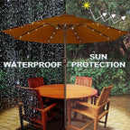Blissun 9 ft Solar Umbrella 32 LED Lighted Patio Umbrella Table Market Umbrella with Tilt and Crank Outdoor Umbrella for Garden, Deck, Backyard, Pool and Beach, Brown