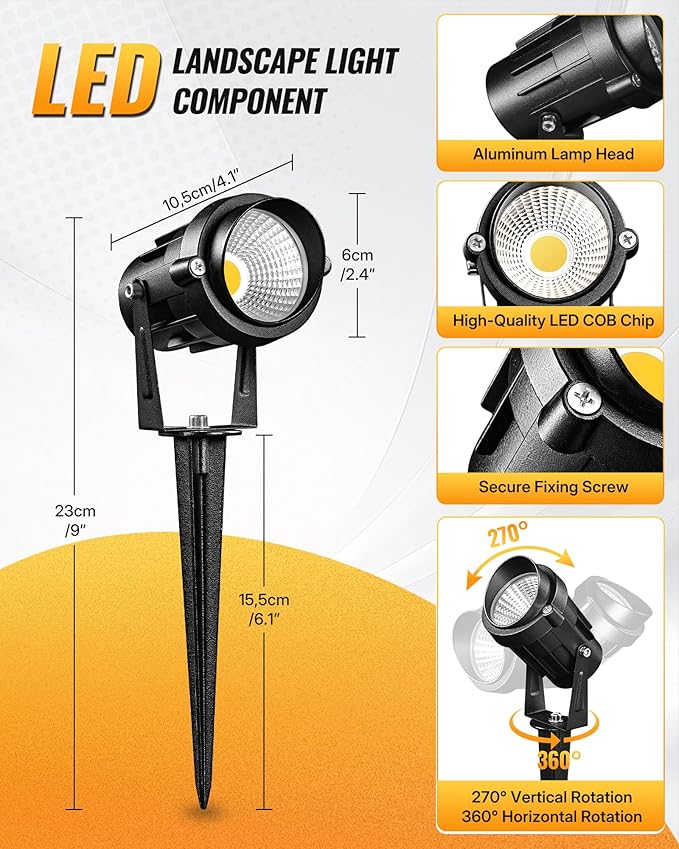 6W 700LM Low Voltage Landscape Lighting, 12V AC/DC 3000K Warm White LED Low Voltage Landscape Lights, IP65 Waterproof Outdoor Spotlights with Connectors for Garden Tree Yard 10Pack W01SLP1006