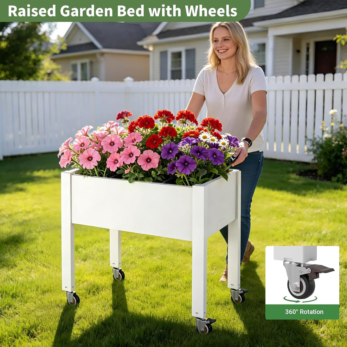 miory raised garden bed with wheels, mobile raised showing dimensions