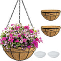 2 Pack 16 Inch Hanging Planters for Outdoor Plants Metal Wire Flower Baskets with Coco Liner & Plastic Saucer Large Deep Hanging Plant Pots for Porch Balcony Garden Décor