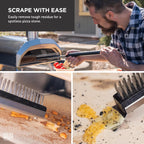 26'' Pizza Oven Brush with Stone Scraper - Includes 2 Brush Heads, Heat-Resistant Silver Stainless Steel Bristles - Long Grip Handle, Compatible with Ooni, Gozney, Blackstone, Solo Stove Ovens