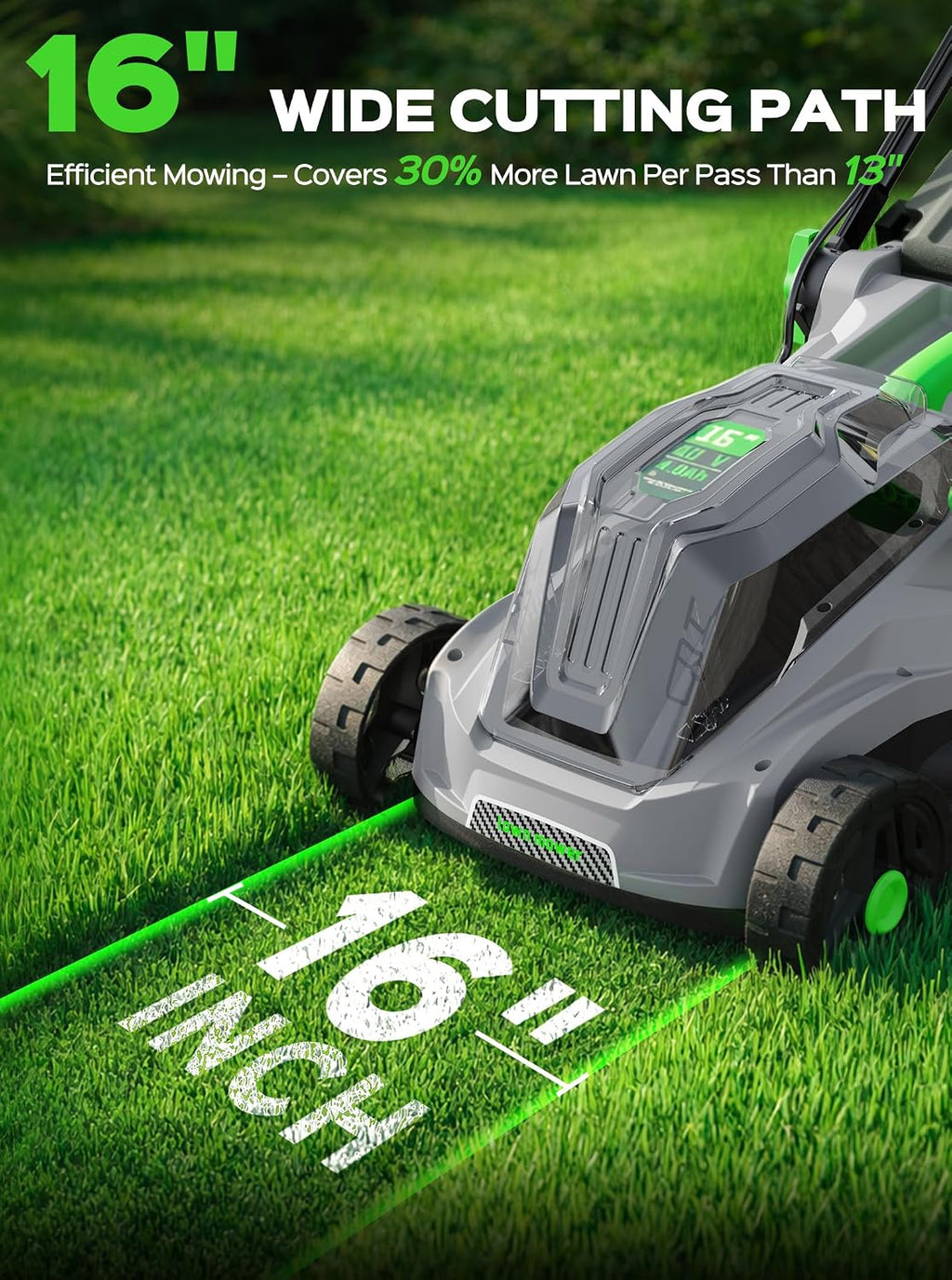 tiectown 40v 16" cordless electric lawn mower with, side view