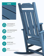 SERWALL Outdoor Rocking Chair Set of 6, Patio Rocking Chair Sets, HDPE Rocking Chair for Adults, Blue