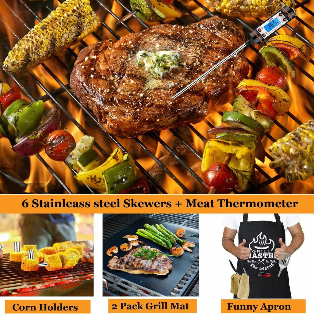 BBQ Grill Accessories Set for Ourdoor,Grilling Set for Men | Barbecue Tool Sets,BBQ Gifts for Men,31PCS Grilling Gifts for Men,Grilling Accessories with Apron for Dad