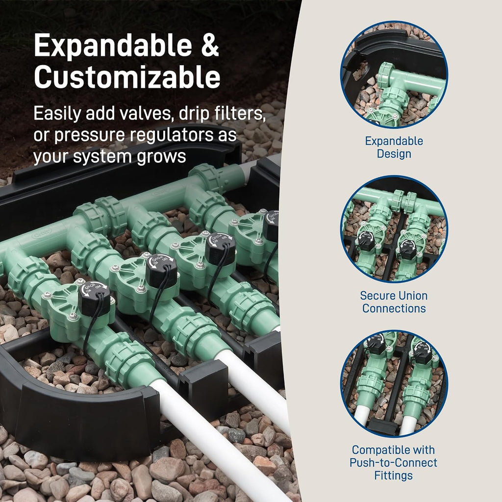 Orbit 57257 4-Valve Preassembled Sprinkler Manifold – Easy Install, Smart Controller Compatible, Works with PVC & Poly Pipe, Includes 4 in-Line Valves