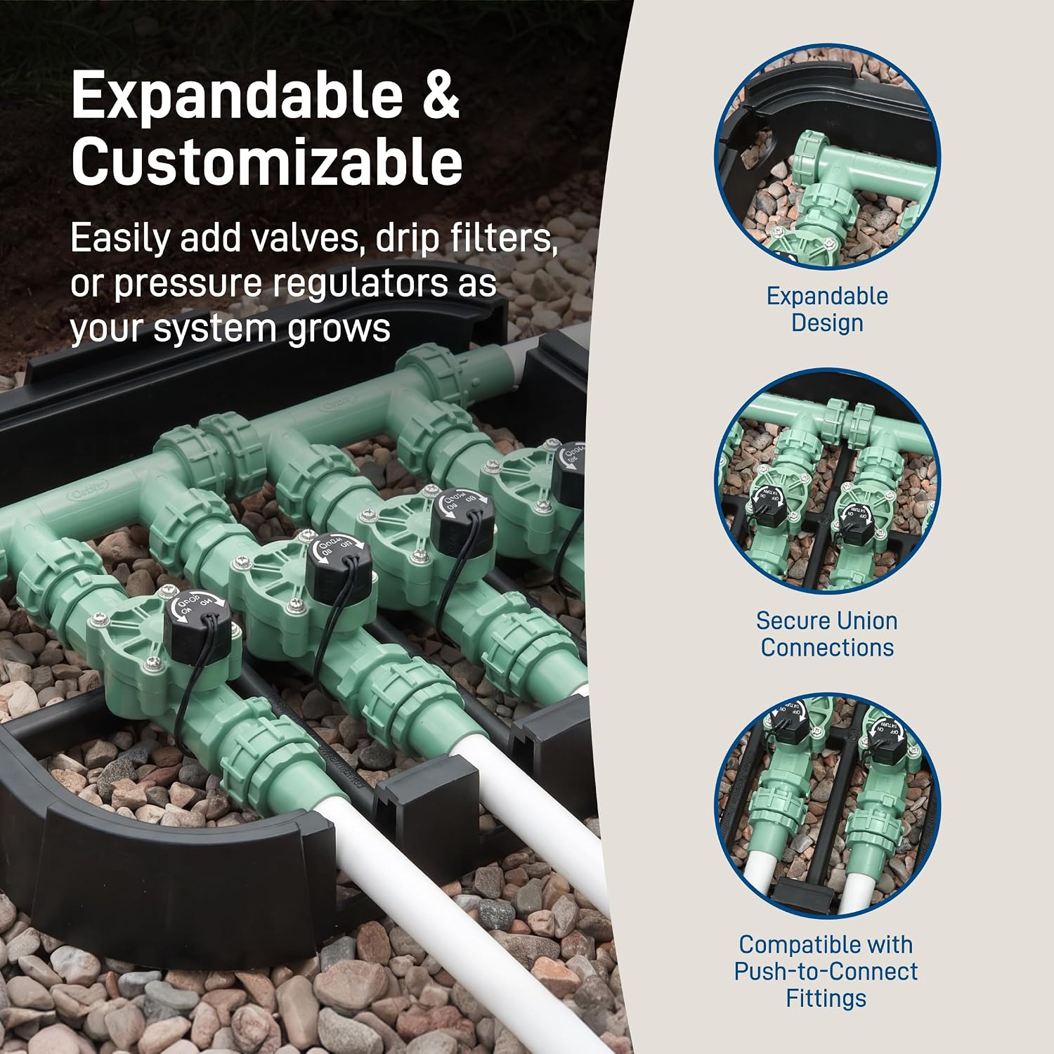 Orbit 57257 4-Valve Preassembled Sprinkler Manifold – Easy Install, Smart Controller Compatible, Works with PVC & Poly Pipe, Includes 4 in-Line Valves