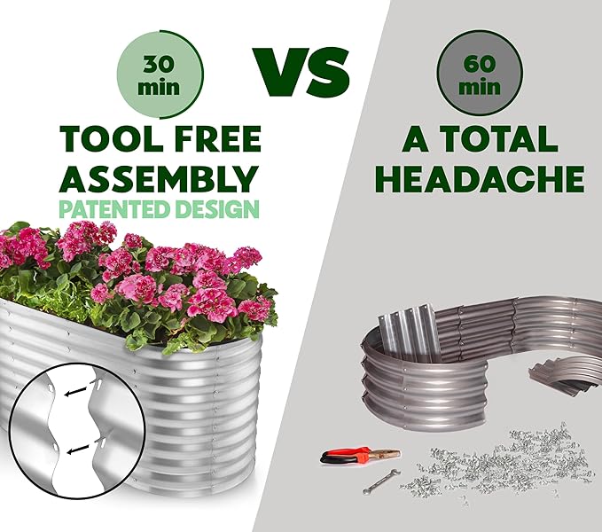 Plant & Plot Galvanized Raised Garden Beds Outdoor // 8×2×2 ft Planter Raised Beds for Gardening, Vegetables, Flowers // Large Metal Garden Box (Silver) // Patented Tool-Free Design