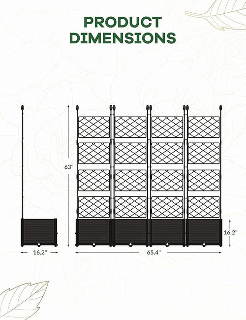4 PCS Raised Garden Bed with Trellis & Privacy Screen, 66"w x 63"Tall Vertical Garden Planter Box for Climbing Plants - Sturdy Lightweight Outdoor Planter for Vegetables, Flowers on Patio, Balcony