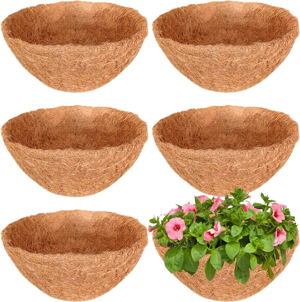 Halatool 6 Pack 14 Inch Coconut Liners for Hanging Baskets Replacement | 100% Natural Coco Coir Fiber, Breathable Round Coco Liners for Planters, Flowers, Balcony, Garden, Patio, Porch, Home Decor