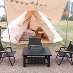 32 inch fire pit table with fire poker on a desk or shelf