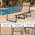 Folding Chaise Lounge Chair 2 Pack - 400lb Capacity, 5-Position Adjustable Recliner with Pillow | Portable for Patio, Pool, Camping & Sunbathing (Beige)