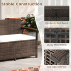 RELAX4LIFE Wicker Outdoor Storage Bench - Rattan Deck Box w/Protective Liner for Patio Furniture Pillows, Pool Supplies & Garden Tools, Porch Loveseat with Seat Cushion, Acacia Wood Armrests
