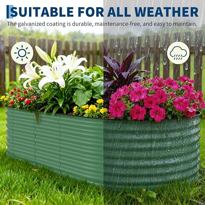 Garvee 2 Pack Galvanized Raised Garden Beds - 8x4x2ft Planter Box for Vegetables, Flowers, Rust-Resistant Garden Box, Easy Assembly Raised Beds, Durable Planters for Outdoor Plants, Green
