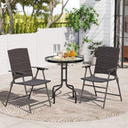 Tangkula Outdoor Folding Chairs Set of 2, Patio PE Wicker Dining Chairs with Armrests and Metal Frame, Portable Lawn Chairs for Garden, Porch, Balcony and Camping, Fully Assembled (1, Mix Brown)