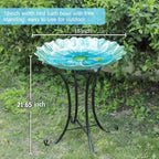 MUMTOP Outdoor Glass Bird Bath with Metal Stand for Yard Garden Decor, Blue | 18 Inch Diameter 21 Inch Height Outdoor Large Blue Flower Bird Baths Bowl for Backyard Lawn Garden Decoration