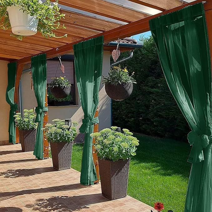 SpaceDresser Waterproof Outdoor Sheer Curtains for Patio - 4 Panels Rod Pocket Indoor Voile Sheer Curtain for Living Room,52W x 120L inch,Foliage Green