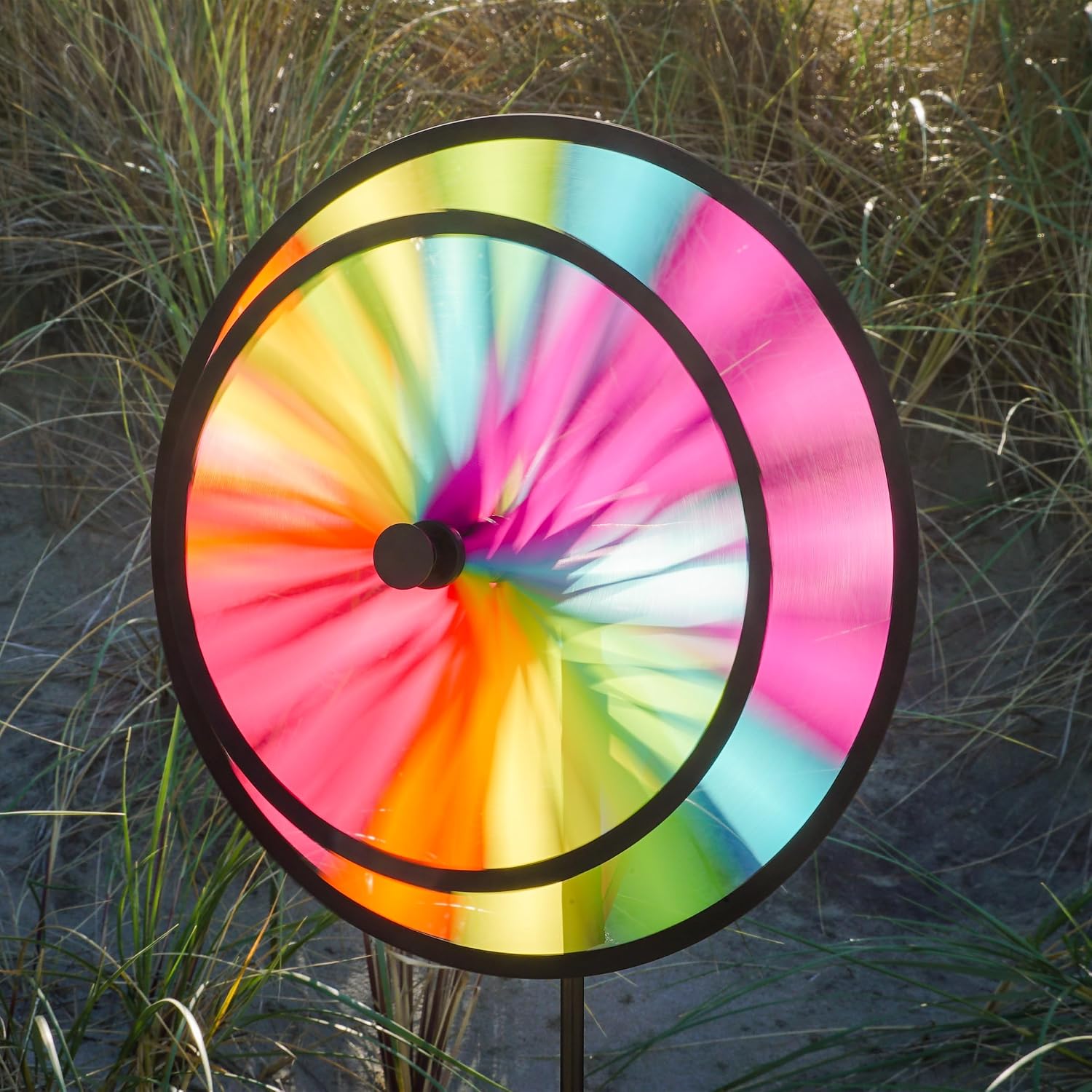 In the Breeze 2613 — 13-inch Fiesta Double Spinner with Wind Sail — Colorful Pivoting Wind Spinner for Yards and Gardens