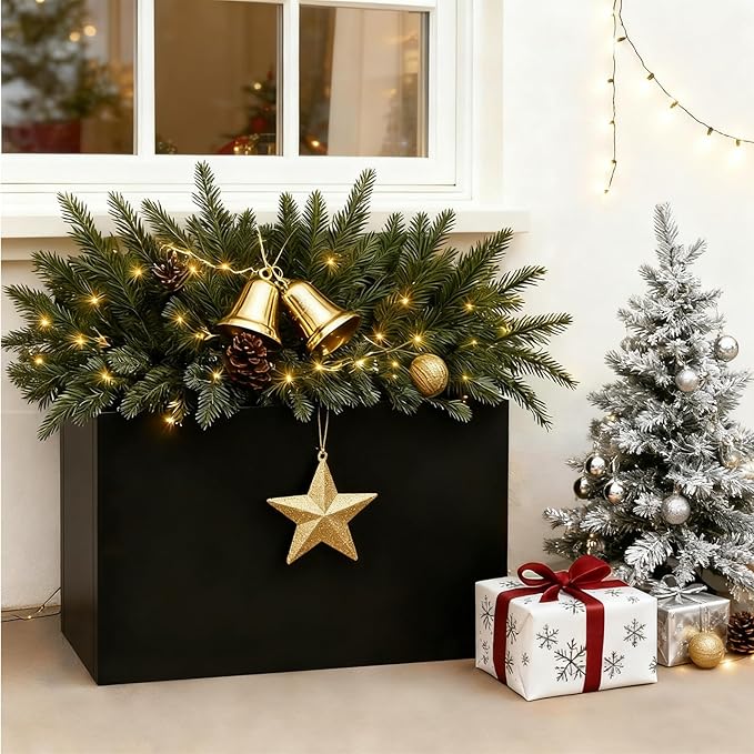 Black Metal Heavy Planter 32" x 15" x 24"for Outdoor Plants Metal Rectangle Outdoor Planter Spliced Flower Box with Partitions for Outside,Indoor,Garden (Black, 32 * 15 * 24)
