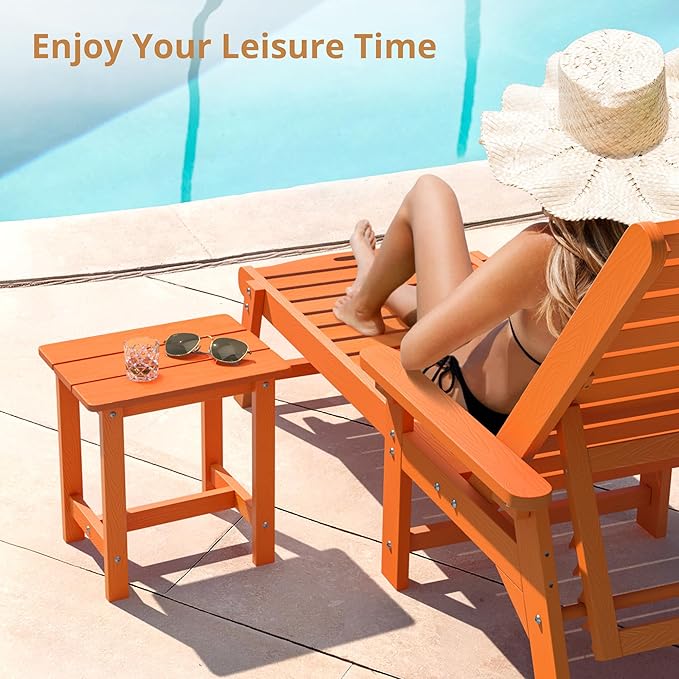 LUE BONA Outdoor Side Table Set of 2, HDPS Small Outdoor Table, Adirondack Side Table, Outside End Table for Patio, Porch, Deck, Pool, Weather Resistant/Easy Maintenance/Indoor or Outside Use, Orange