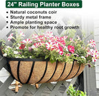 DUNCHATY Railing Planter Window Box - 4 Pack 24" Horse Trough Planter with Coco Fiber Liner - Deck Balcony Rail Planter for Porch Fence Patio Outdoor