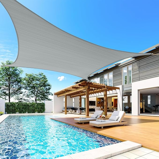 Quictent 20X20FT 185G HDPE Square Sun Shade Sail Canopy 98% UV Block Outdoor Patio Garden with Hardware Kit (20 x 20 ft, Grey)