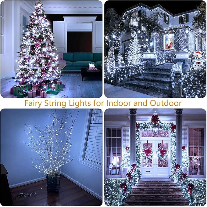 33Ft 100LED Fairy Lights Plug in, Waterproof String Lights Outdoor & Indoor 8 Modes with Timer, Christmas Light Bedroom Decor, Twinkle Light for Girl's Room Garden Christmas Decorations (Cool White)