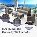 Belord Patio Furniture Set with Fire Pit Table: 9 Pieces Wicker Oversize Patio Conversation Set with Outdoor Swivel Glider Rocker Rattan Couch Ottomans, Anti-Rust Frame, Removable Cushion Grey