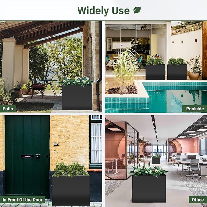 36" Metal Planter Box, Large Rectangular Window Box with Drainage Holes & Rust-Proof Coating, Modern Outdoor/Indoor Flower Box for Balcony, Patio & Herbs, Black
