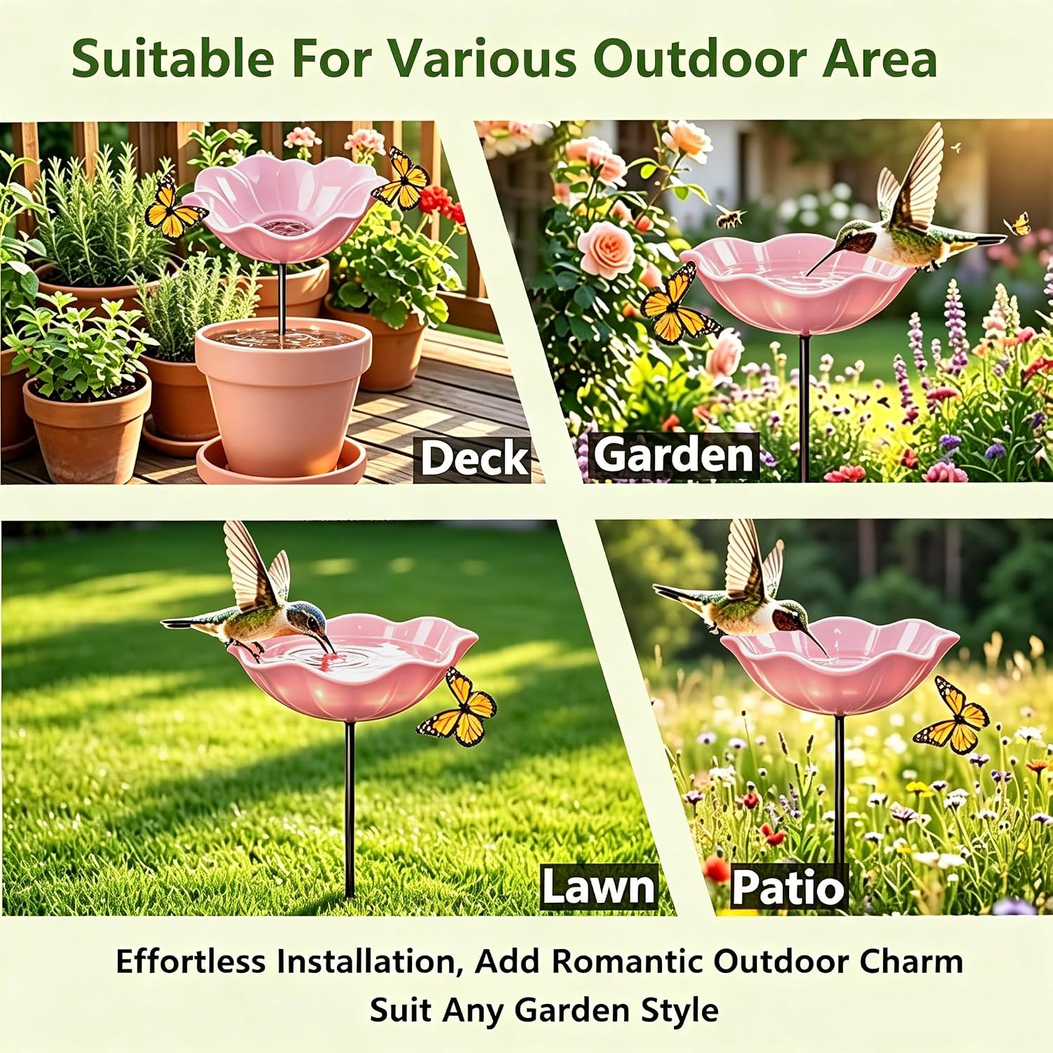 Handmade Metal Flower Garden Stake Bird Bath Bowl Butterfly Feeders,Hummingbird Bath Bee Watering Station for Garden Yard Decorative Garden Stakes (Pink-1pc)
