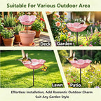 Handmade Metal Flower Garden Stake Bird Bath Bowl Butterfly Feeders,Hummingbird Bath Bee Watering Station for Garden Yard Decorative Garden Stakes (Pink-4pcs)