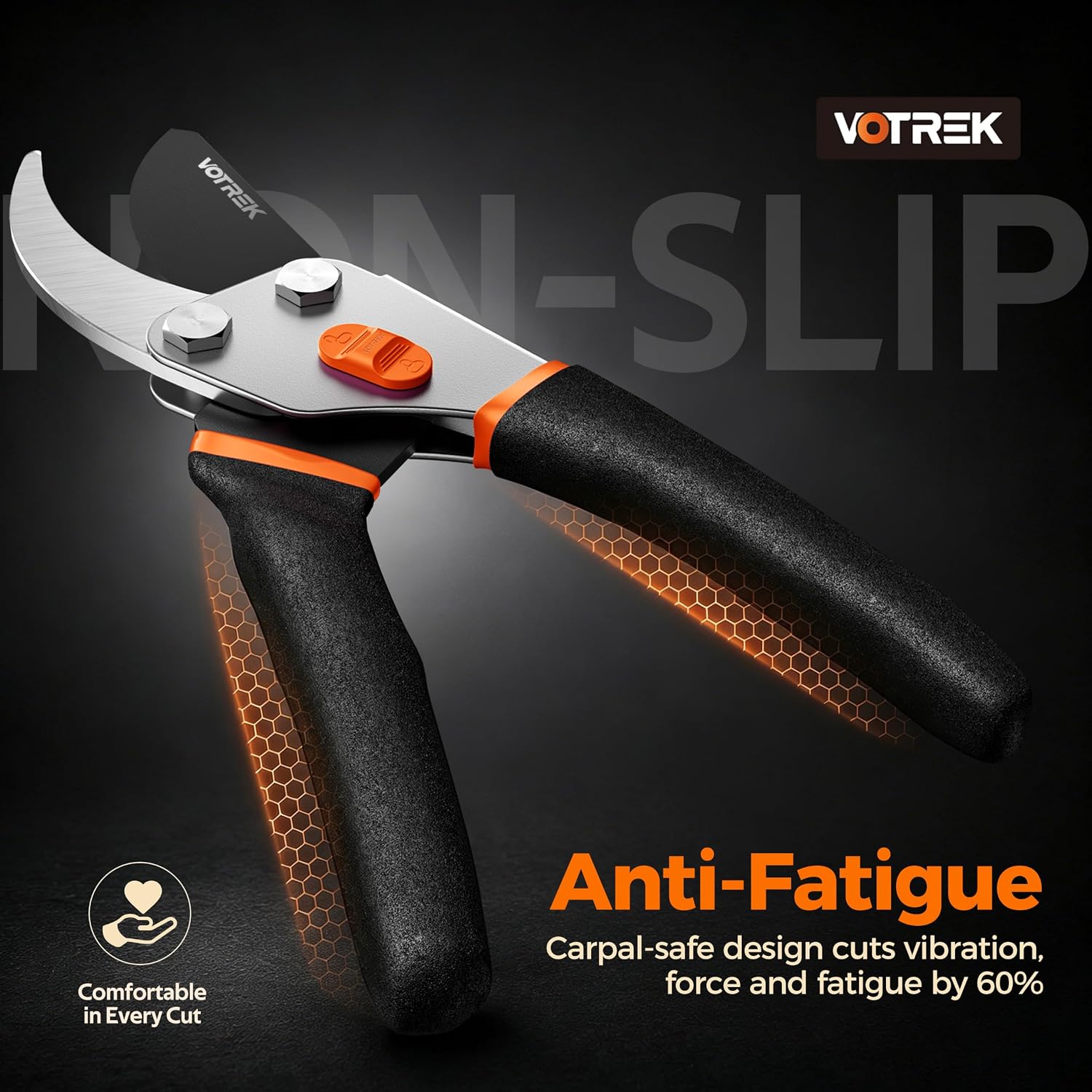 VOTREK® 8.5" Bypass Pruning Shears, Jam-Proof Spring Clippers for branches | Sharp & Anti-Rust SK5 Blade, Ergonomic Non-Slip Grip for Weak Hands, Garden Pruner for Rose, Bonsai, Heavy Duty Tree Trimming