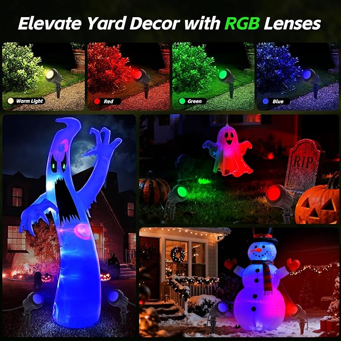 Spotlight Outdoor – 120V Plug-in, 2700K Warm White LED Landscape Spot Lights with RGB 3 Lenses for Yard, Garden, Lawn&Tree Decor, IP67 Waterproof, Perfect for Holidays&Everyday (4 Pack, Black)