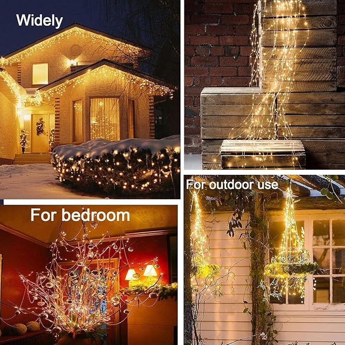 ZNYCYE 1 Pack Battery Operated Fairy Lights with Timer, Waterproof Waterfall Flash Lights 8 Modes 10 Strands 200 LEDs Hanging Vine String Lights with Remote for Outdoor DIY Watering Can Lights