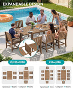 SERWALL Outdoor Expandable Dining Table 60" - 83", Patio Dining Table for 4-10 People, All Weather HDPE and Aluminum Outdoor Furniture for Backyard, Garden, Brown