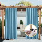 NICETOWN 2 Panels Weighted Blackout Outdoor Curtains for Patio Waterproof, Grommet & Back Tab on top and Bottom Windproof Privacy Thermal Drapes for Cabana with Fixed Rope, W52 x L95, Teal Blue