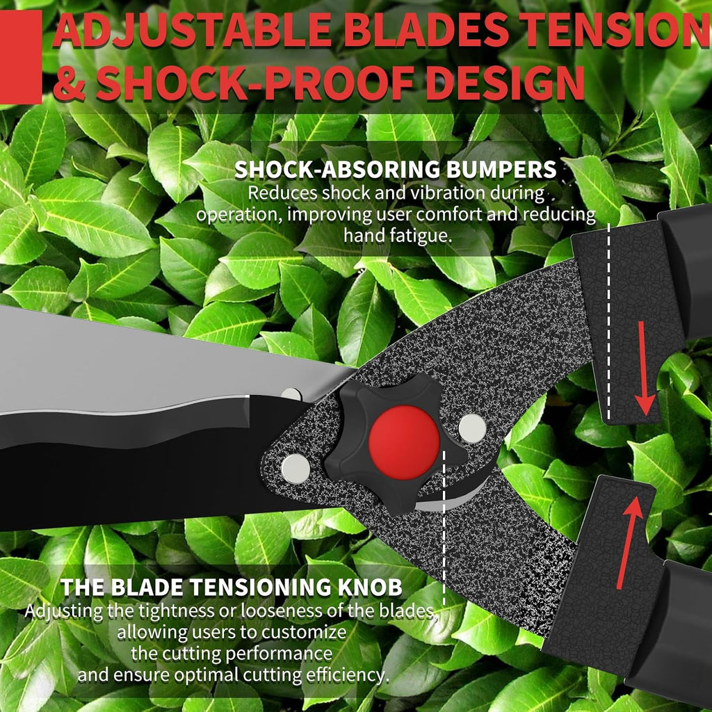 GARTOL 23-Inch Hedge Shears, Manual Garden Clippers with 9" High Carbon Steel Wavy Blade, Heavy Duty Bush Trimmers with Shock-Absorbing Bumpers & Adjustable Tension, Easy-Grip Handles