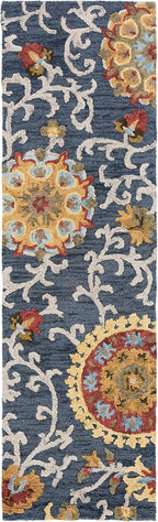 SAFAVIEH Blossom Collection Runner Rug - 2'3" x 6', Navy & Multi, Handmade Wool, Ideal for High Traffic Areas in Living Room, Bedroom (BLM401N)